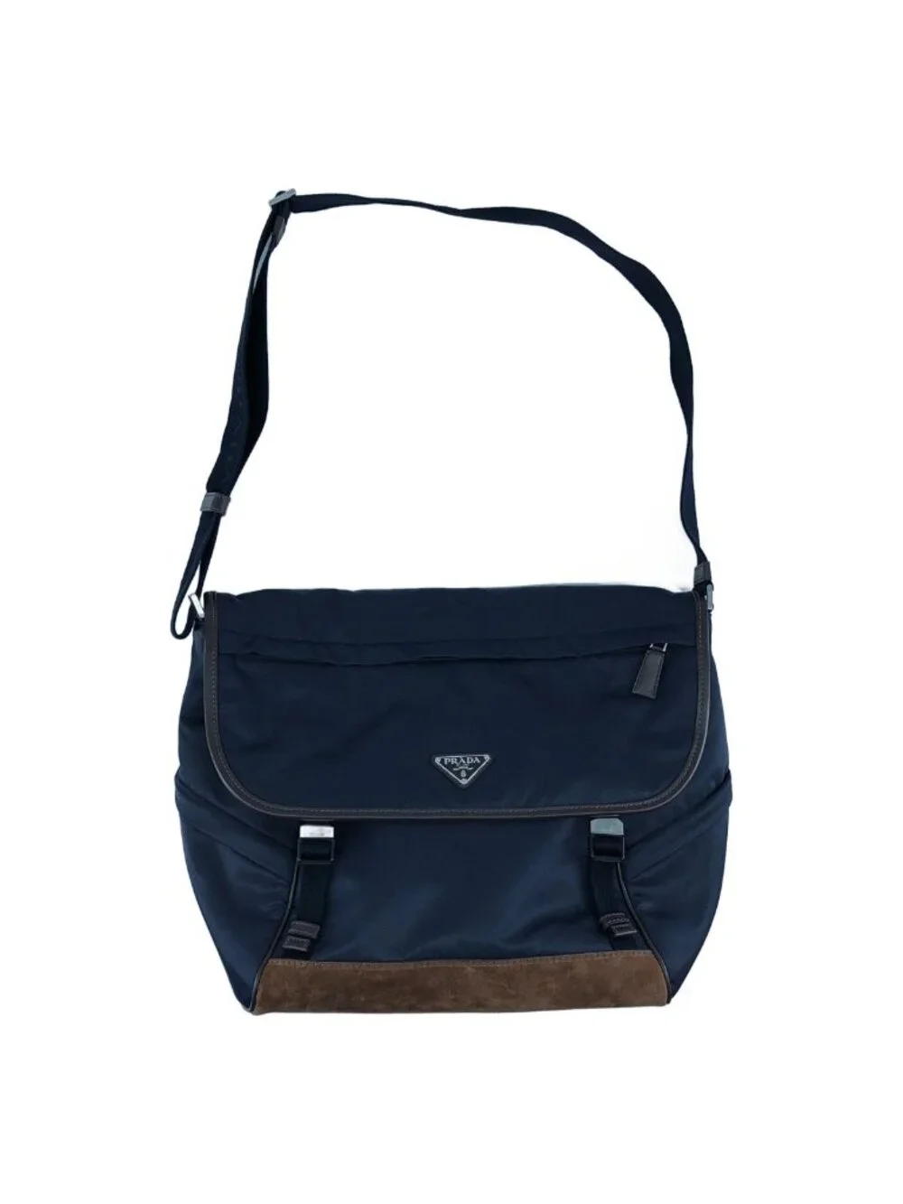 Prada Re-Nylon Suede Shoulder Bag Navy Brown